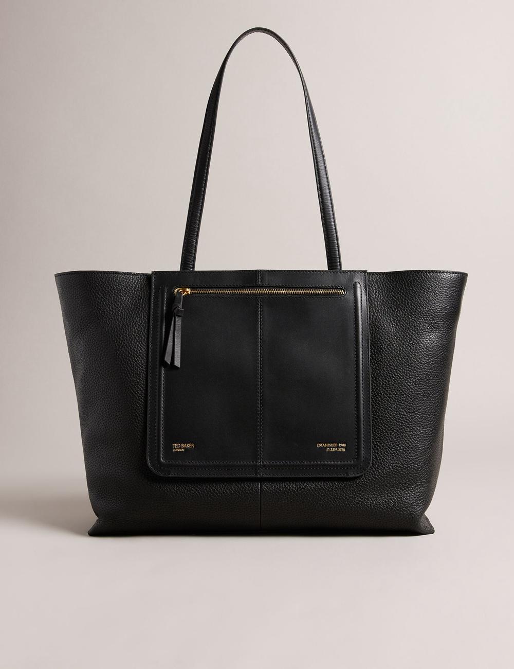 Black Women Ted Baker NISH - Wide Leather Shopper With Zip Pocket Shopper Bags | SA  TUS-791836