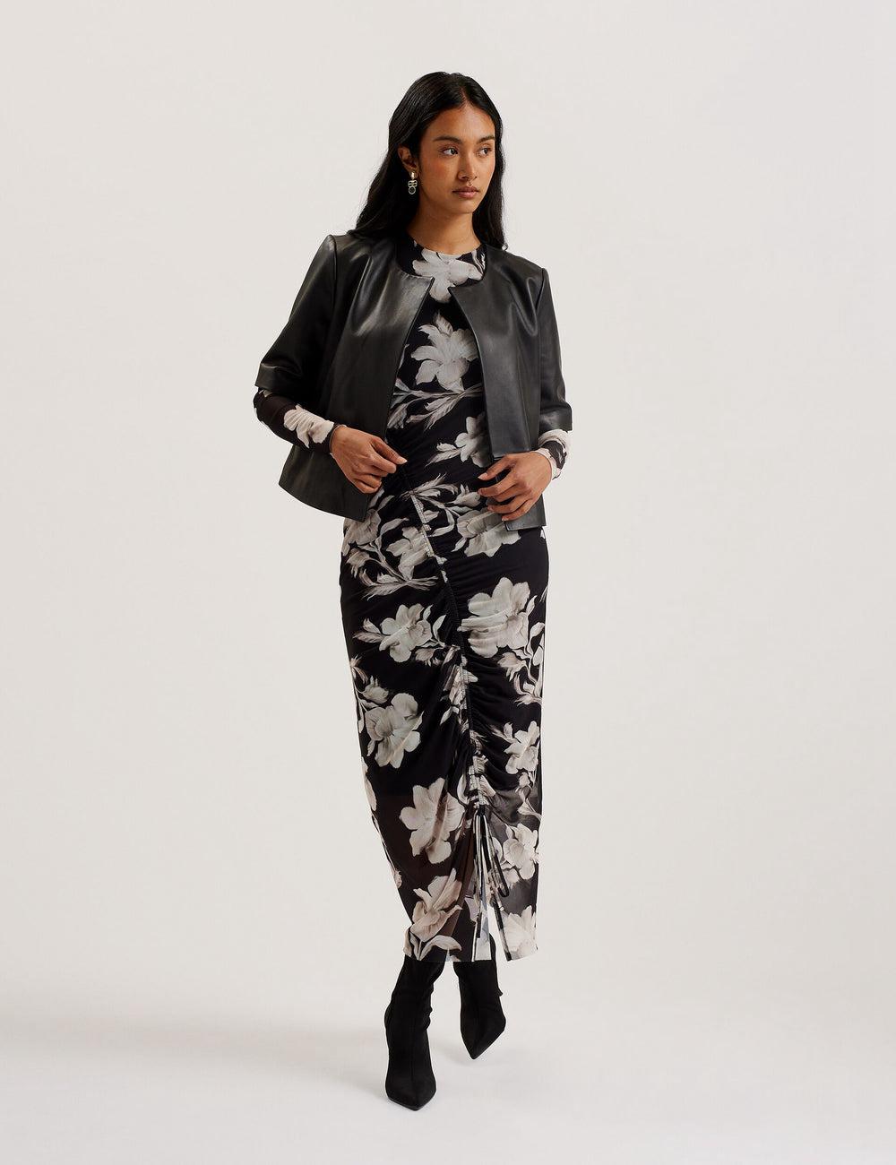 Black Women Ted Baker OBINO - Cropped Sleeve Open Leather Jackets | SA  BXQ-106894