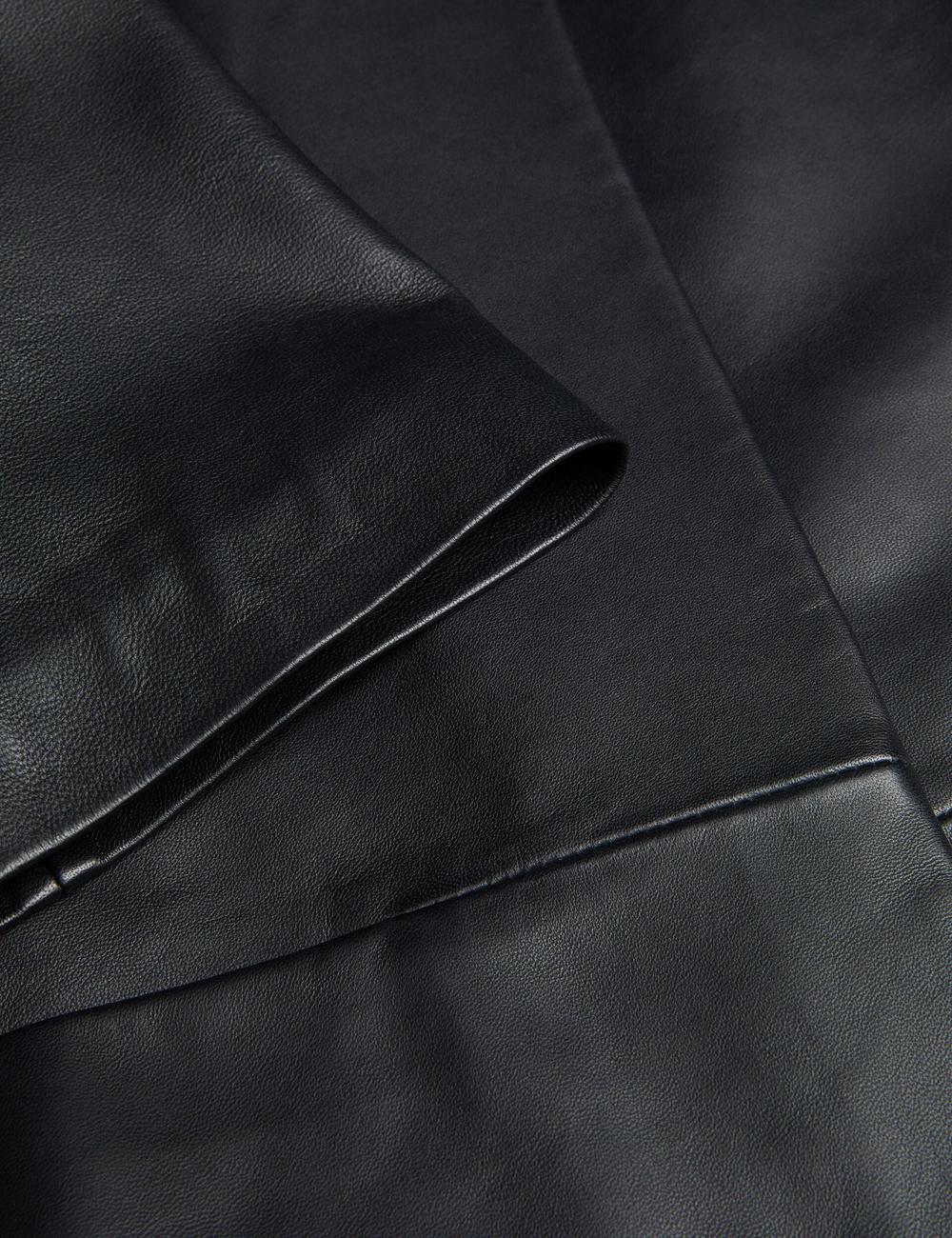 Black Women Ted Baker OBINO - Cropped Sleeve Open Leather Jackets | SA  BXQ-106894
