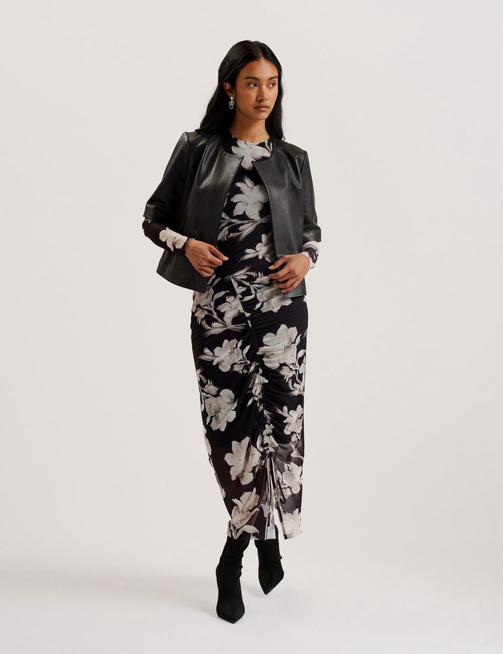Black Women Ted Baker OBINO - Cropped Sleeve Open Leather Jackets | SA  BXQ-106894