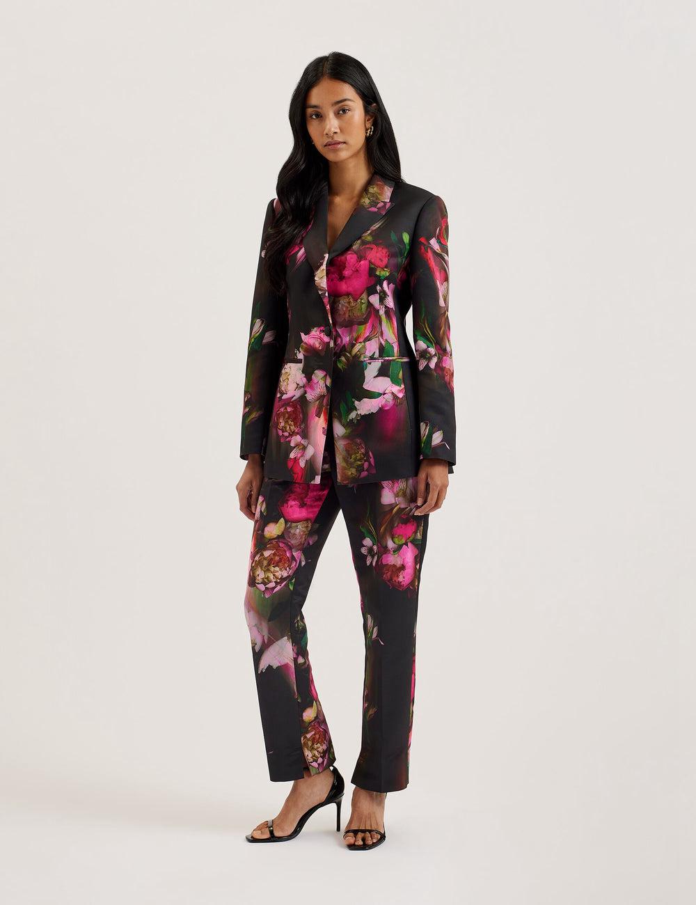 Black Women Ted Baker OKUNIT - Tapered Leg Floral Print Tailored Trousers | SA  MIK-137409