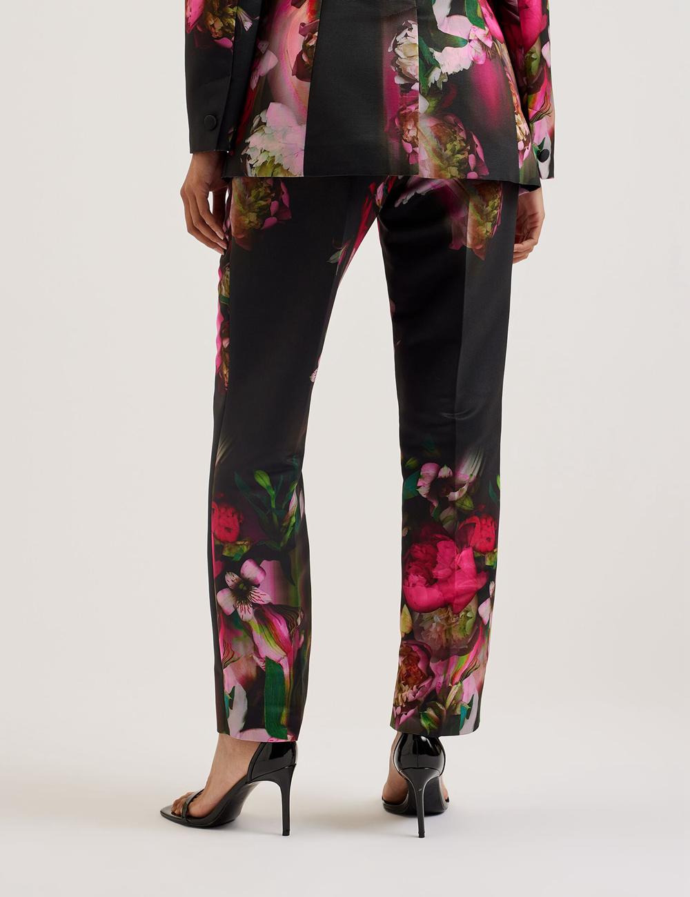 Black Women Ted Baker OKUNIT - Tapered Leg Floral Print Tailored Trousers | SA  MIK-137409