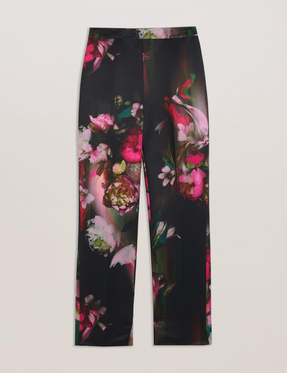 Black Women Ted Baker OKUNIT - Tapered Leg Floral Print Tailored Trousers | SA  MIK-137409