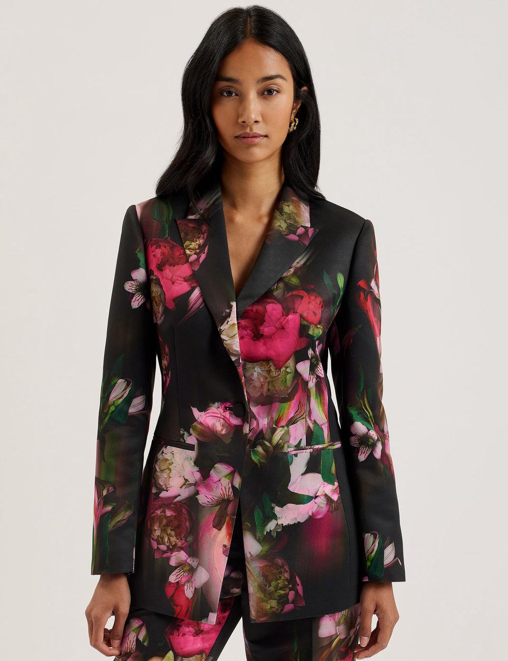 Black Women Ted Baker OKUNI - Fitted Floral Print Tailored Blazers | SA  KWC-541093
