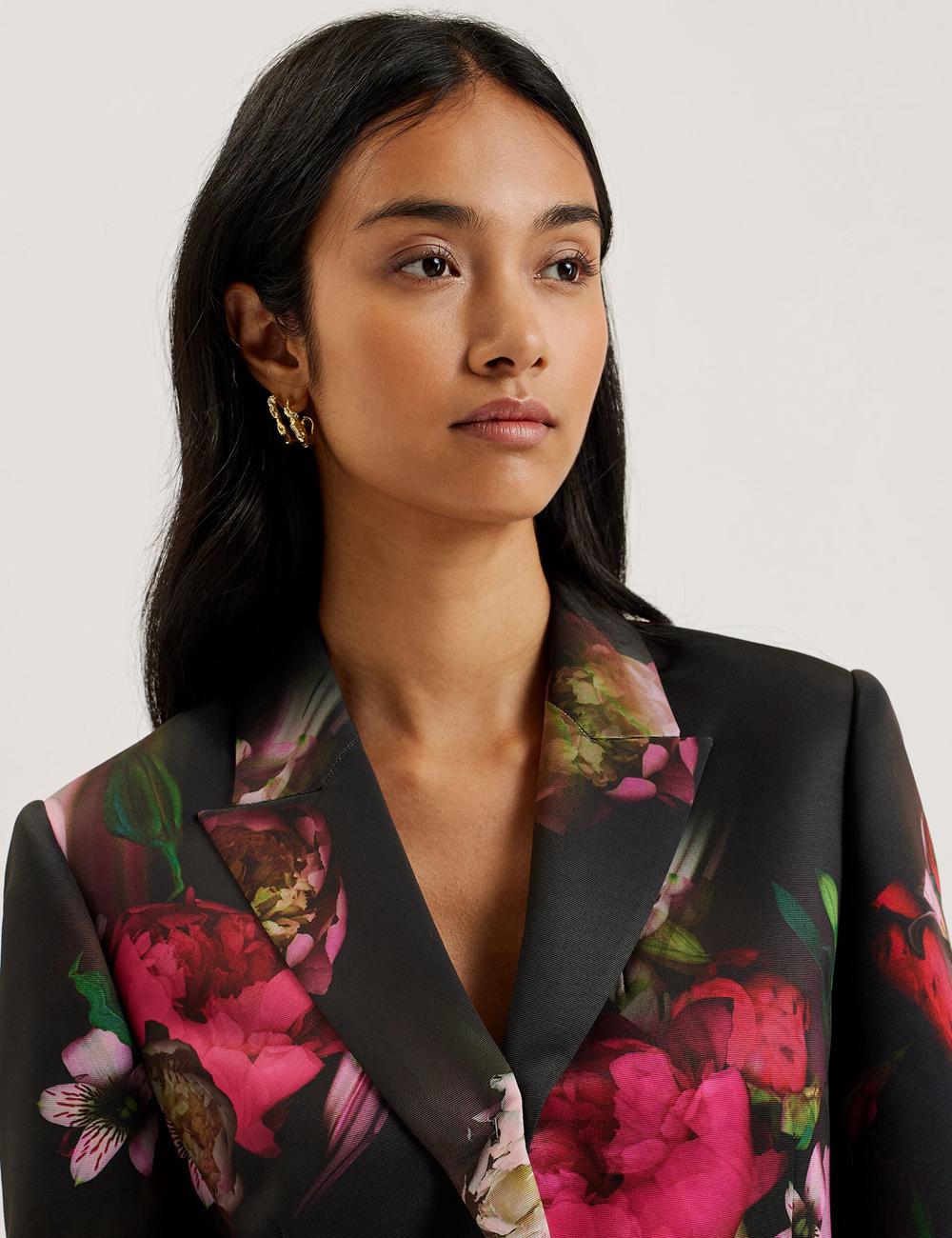 Black Women Ted Baker OKUNI - Fitted Floral Print Tailored Blazers | SA  KWC-541093