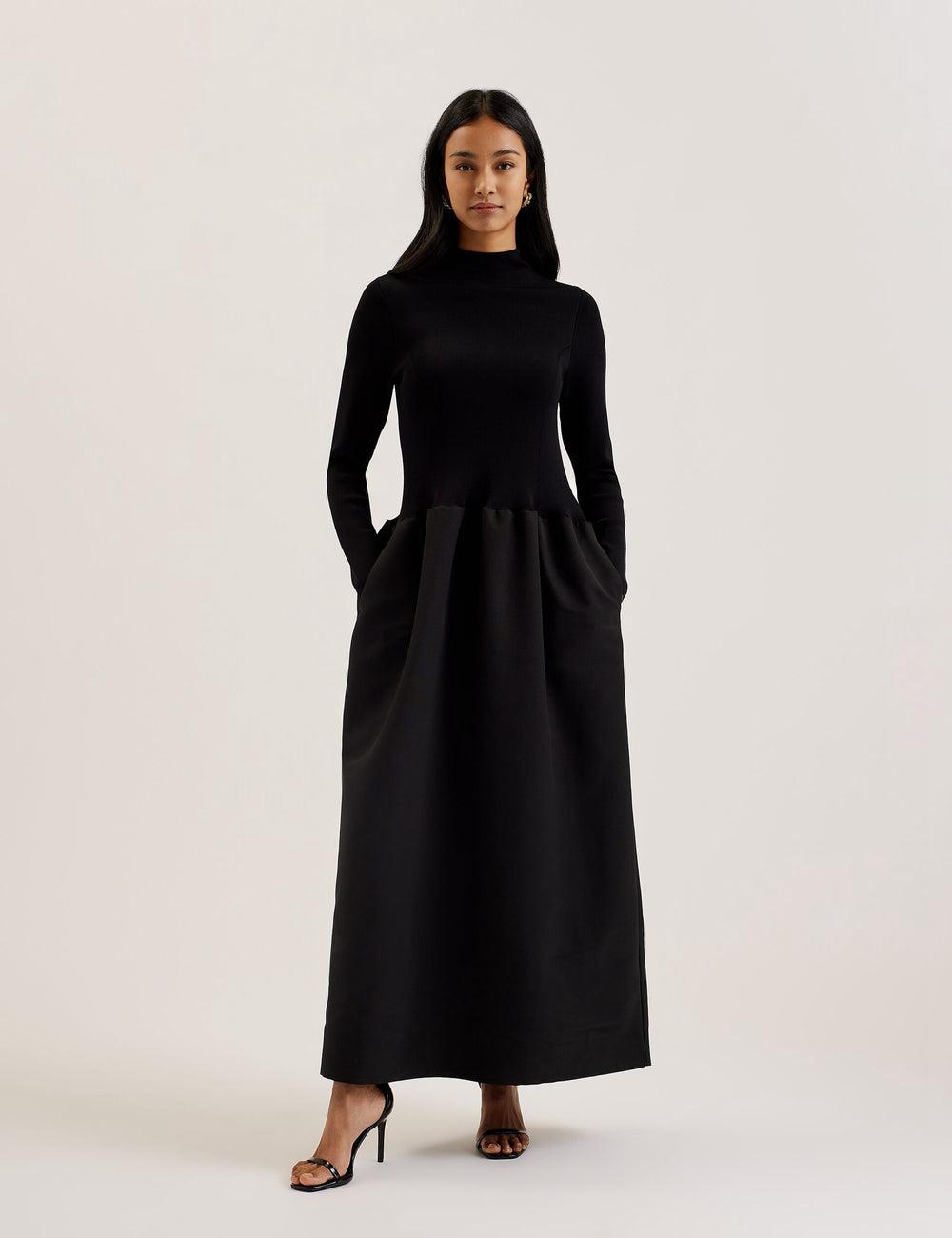 Black Women Ted Baker PYLIA - Structured With Knitted Bodice Maxi Dresses | SA  DLX-582703