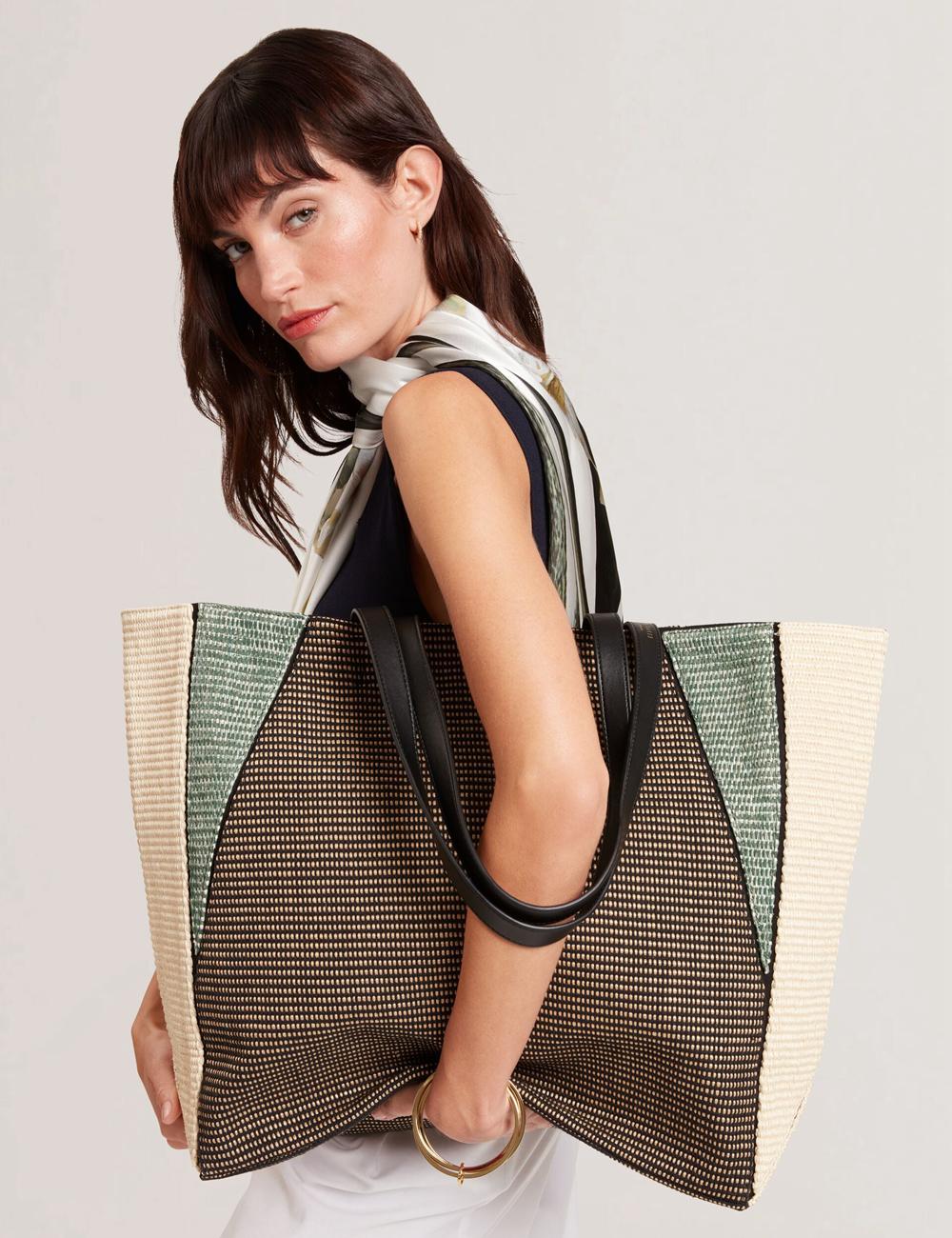 Black Women Ted Baker RAFIYA - Woven Colour Block Folding Shopper Shopper Bags | SA  ZCI-796153