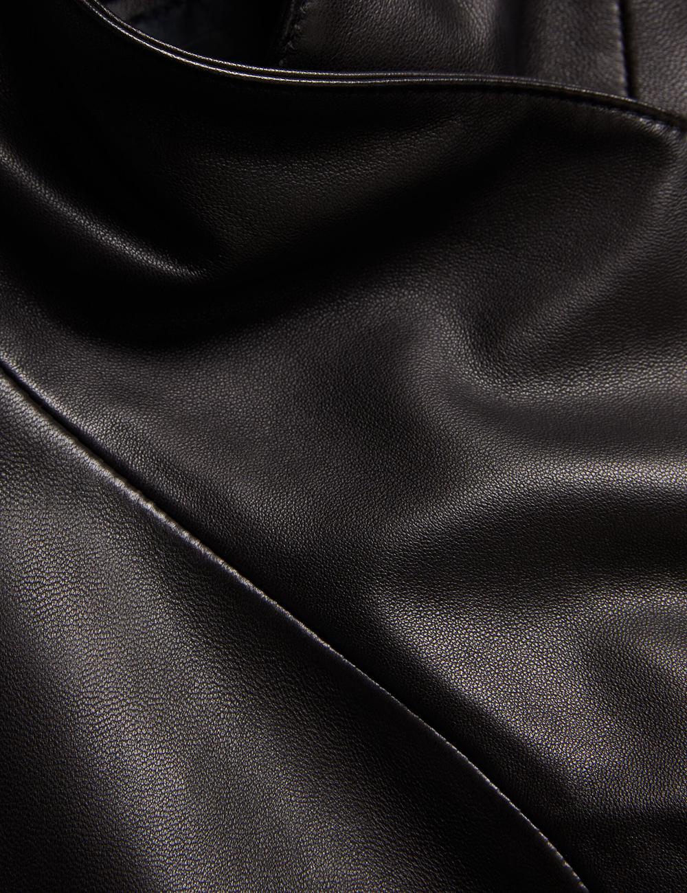 Black Women Ted Baker RIYOZE - Wrap Front Cropped Leather Jackets | SA  HXW-365819