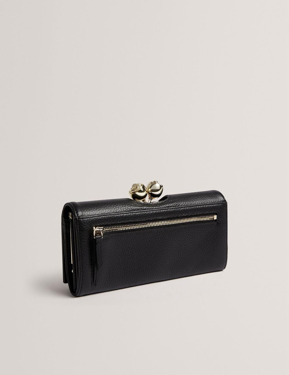 Black Women Ted Baker ROOSALI - Rose Clasp Large Bifold Leather Purses | SA  XNP-385290