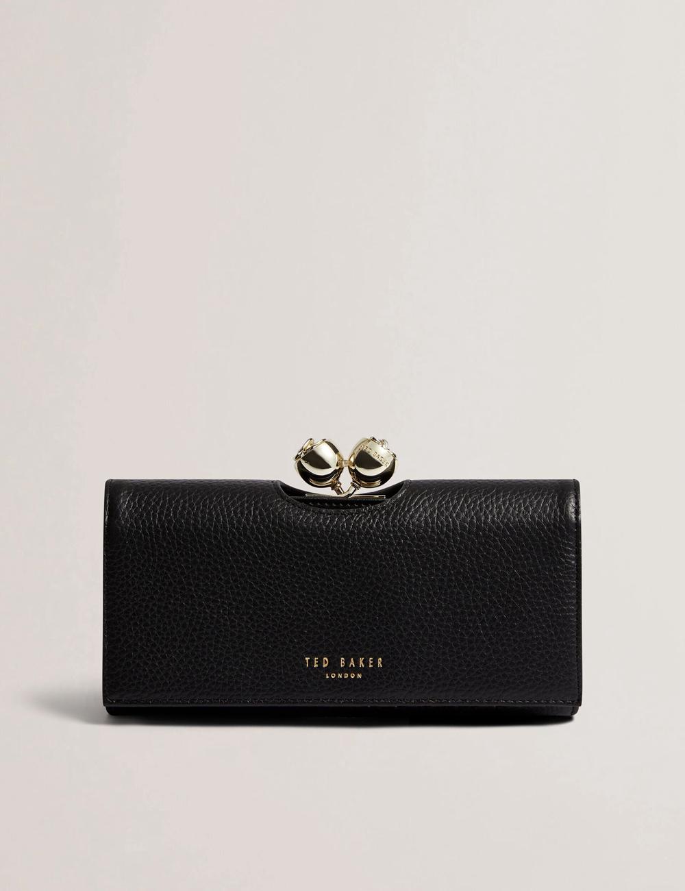 Black Women Ted Baker ROOSALI - Rose Clasp Large Bifold Leather Purses | SA  XNP-385290