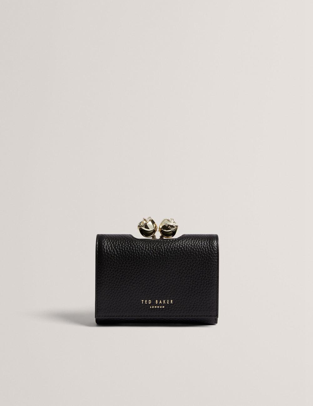 Black Women Ted Baker ROOSA - Rose Clasp Small Trifold Leather Purses | SA  VKL-894351