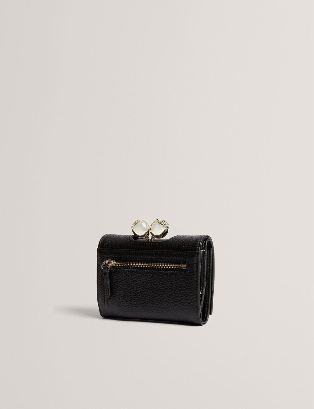 Black Women Ted Baker ROOSA - Rose Clasp Small Trifold Leather Purses | SA  VKL-894351