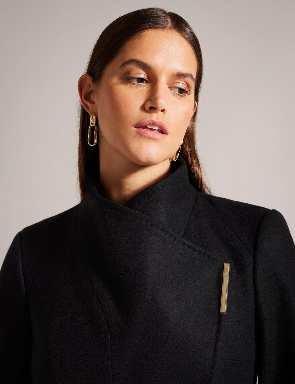 Black Women Ted Baker ROSESS - Short Belted Wool Wrap Coat Jackets | SA  ETS-209768