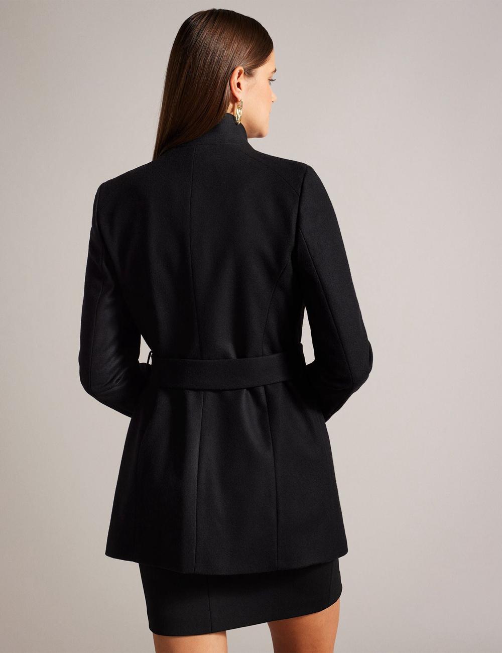 Black Women Ted Baker ROSESS - Short Belted Wool Wrap Coat Jackets | SA  ETS-209768
