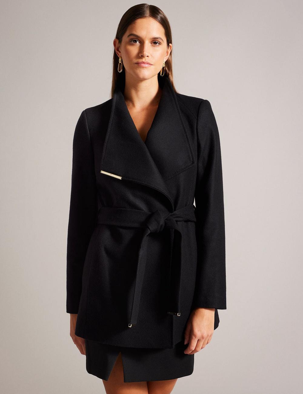 Black Women Ted Baker ROSESS - Short Belted Wool Wrap Coat Jackets | SA  ETS-209768