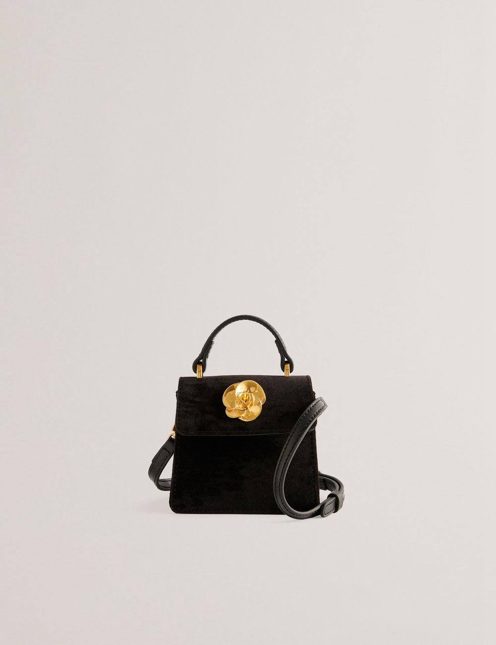 Black Women Ted Baker ROSIYA - Mini Velvet Rose Detail Top Handle Crossbody Bags | SA  ILT-578106
