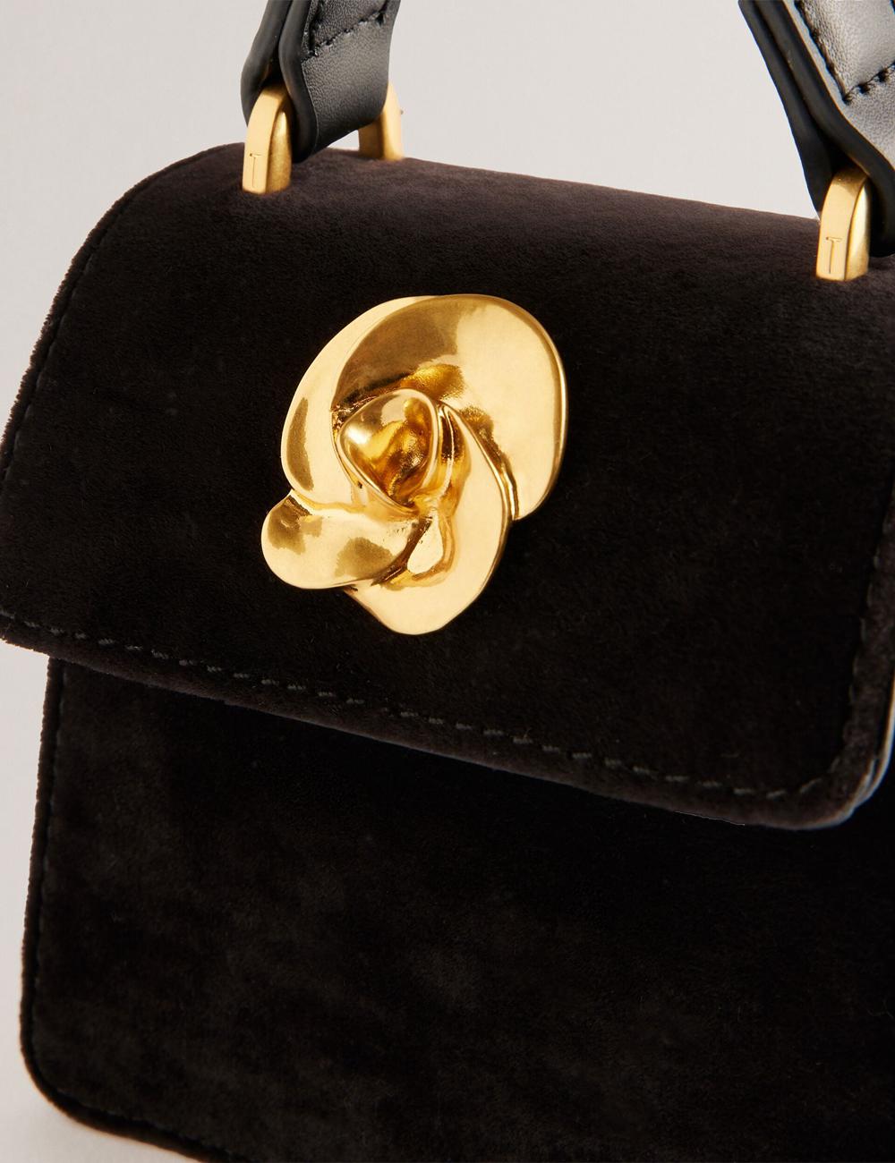 Black Women Ted Baker ROSIYA - Mini Velvet Rose Detail Top Handle Crossbody Bags | SA  ILT-578106