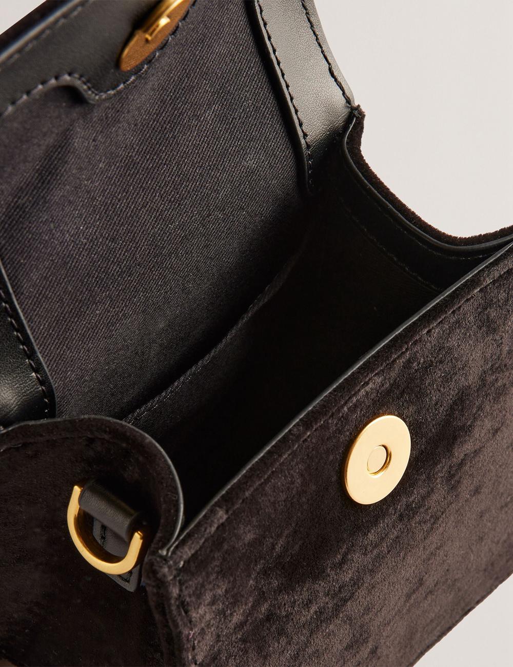 Black Women Ted Baker ROSIYA - Mini Velvet Rose Detail Top Handle Crossbody Bags | SA  ILT-578106