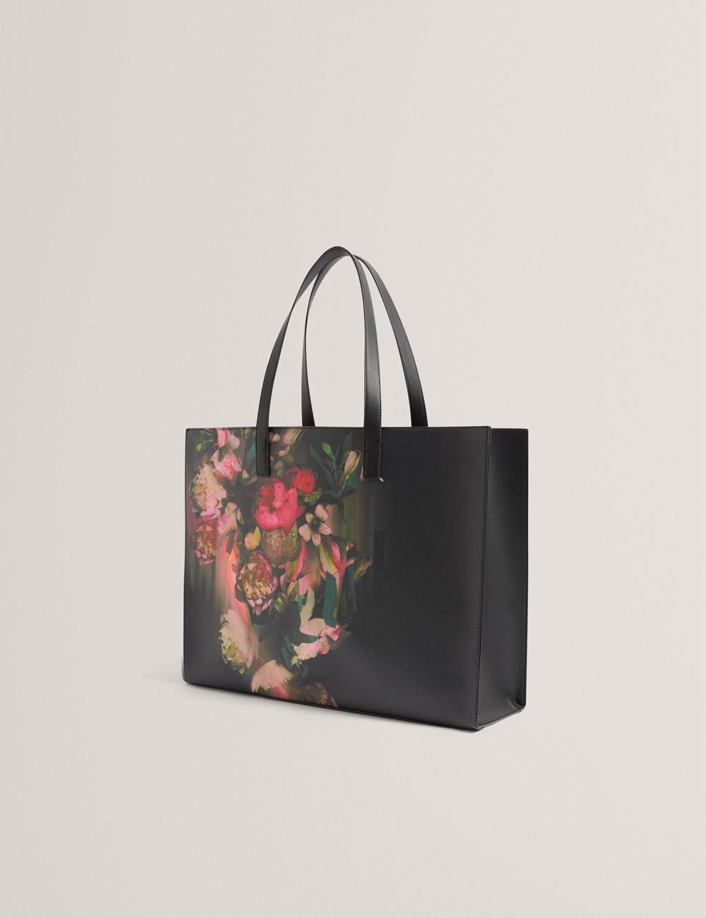 Black Women Ted Baker SALIINA - Floral Print Wide Icon Tote Bags | SA  HVF-528463