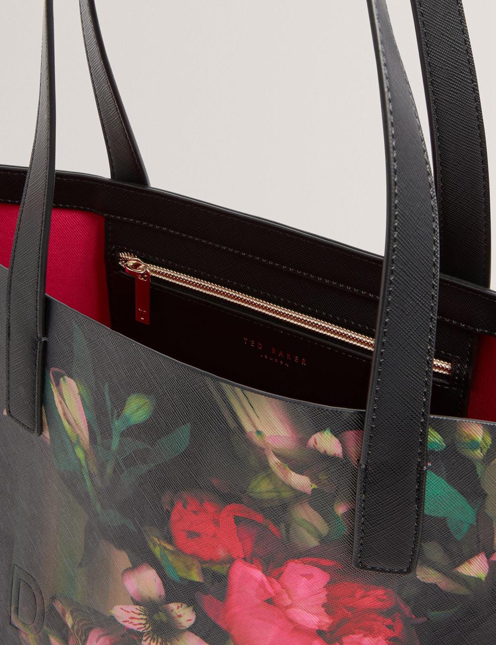 Black Women Ted Baker SALIINA - Floral Print Wide Icon Tote Bags | SA  HVF-528463