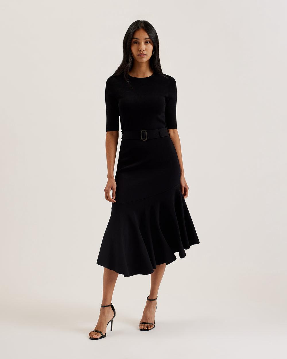 Black Women Ted Baker SAMALEE - Flippy Hem Knitted Midi Dresses | SA  ECI-530982