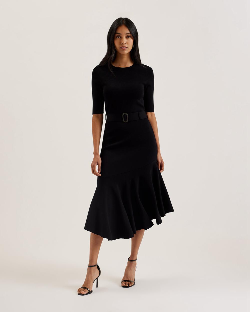 Black Women Ted Baker SAMALEE - Flippy Hem Knitted Midi Dresses | SA  ECI-530982