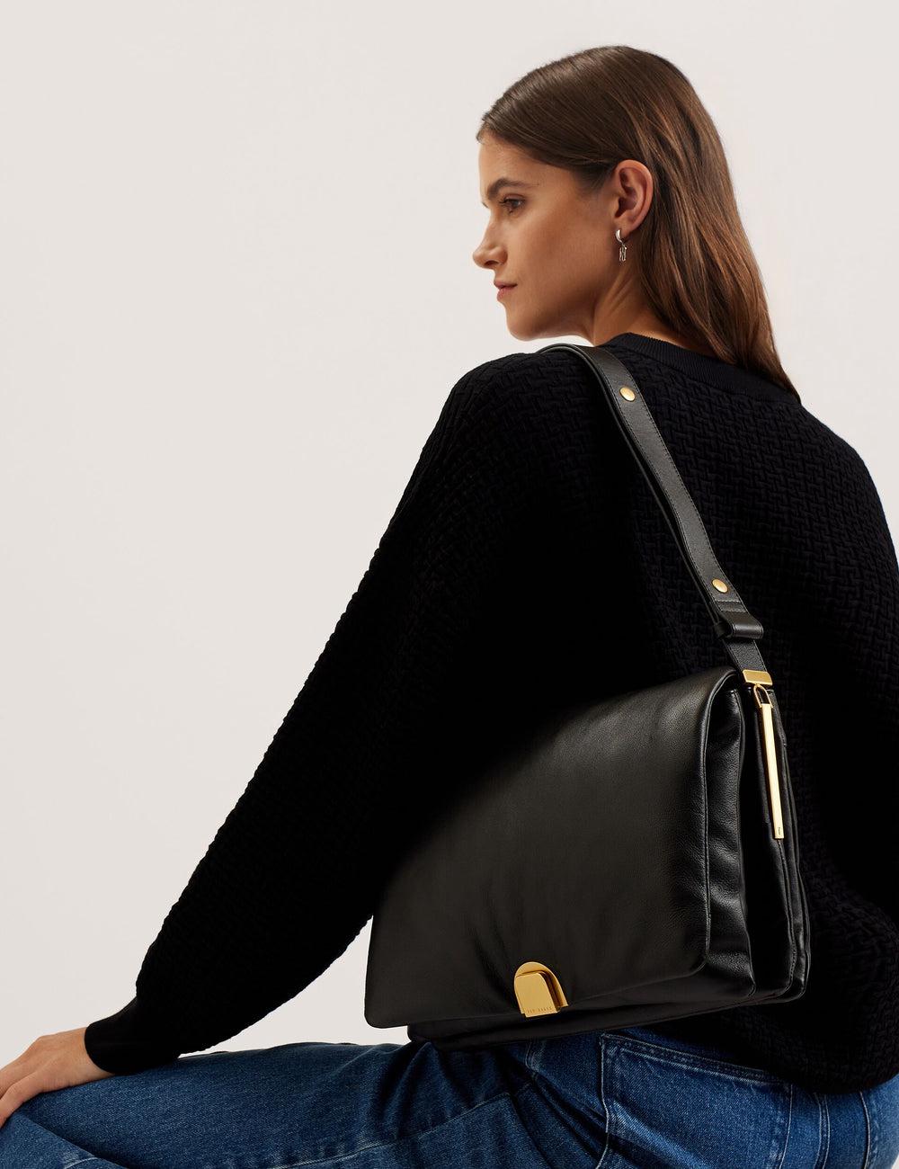 Black Women Ted Baker SAMILLA - Large Puffy Leather With Lock Shoulder Bags | SA  VQN-762038