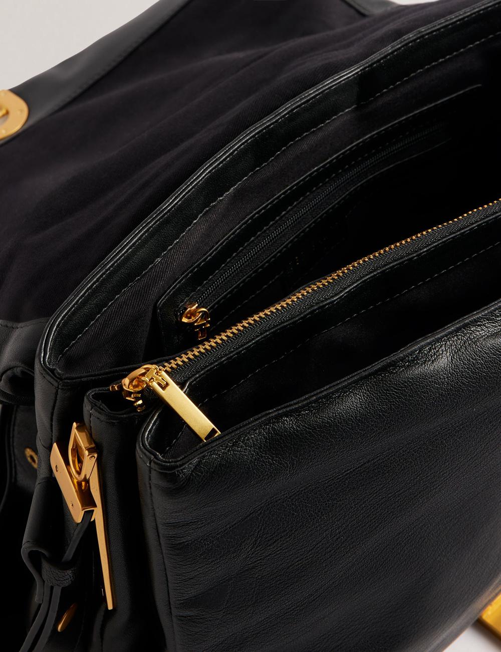 Black Women Ted Baker SAMILLA - Large Puffy Leather With Lock Shoulder Bags | SA  VQN-762038