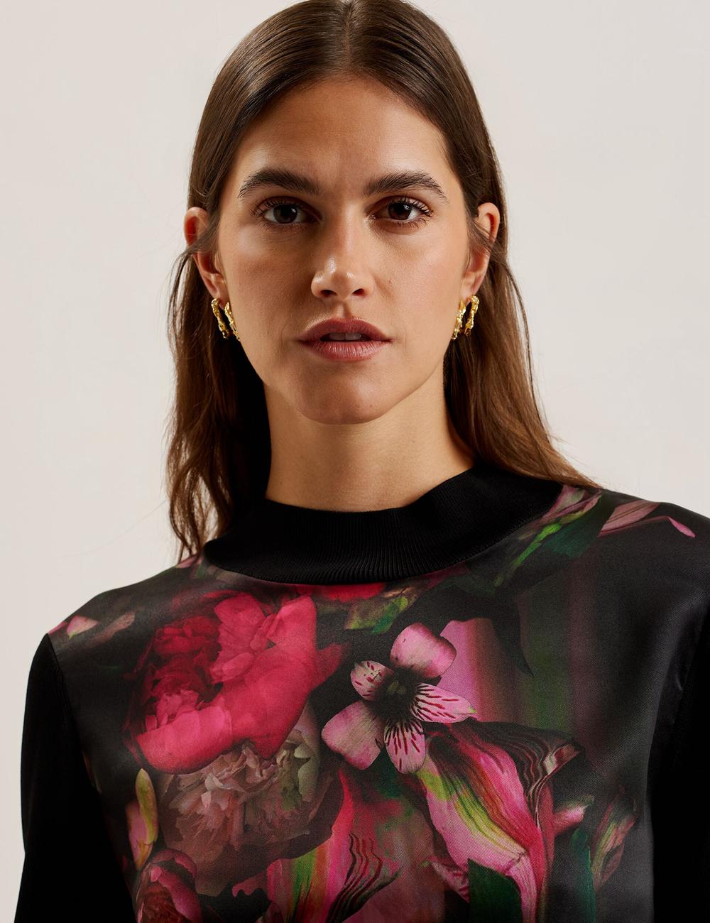 Black Women Ted Baker TABITHR - Printed Panel Long Sleeve Knit Tops | SA  XRK-381709