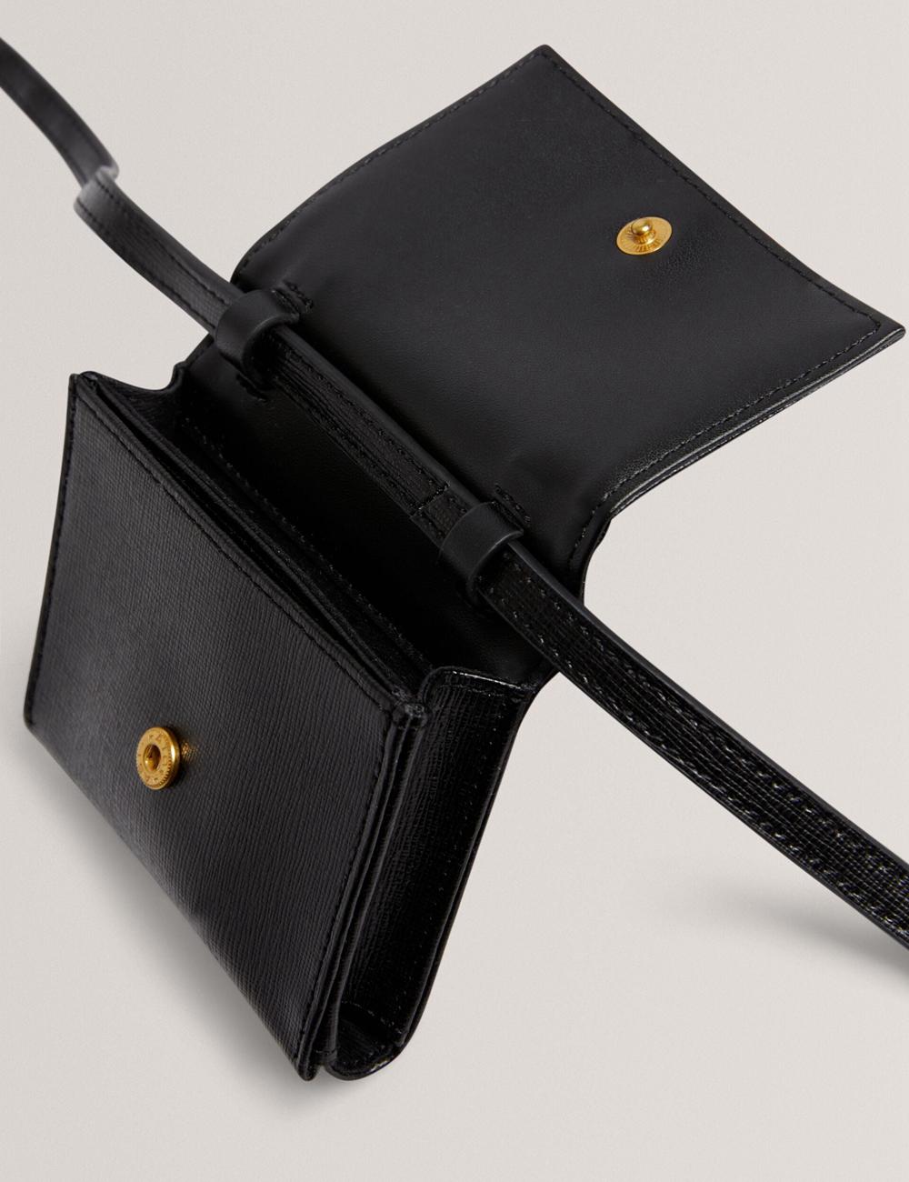 Black Women Ted Baker TAMZIEE - Leather Crossbody Card Holder Crossbody Bags | SA  EJS-748963
