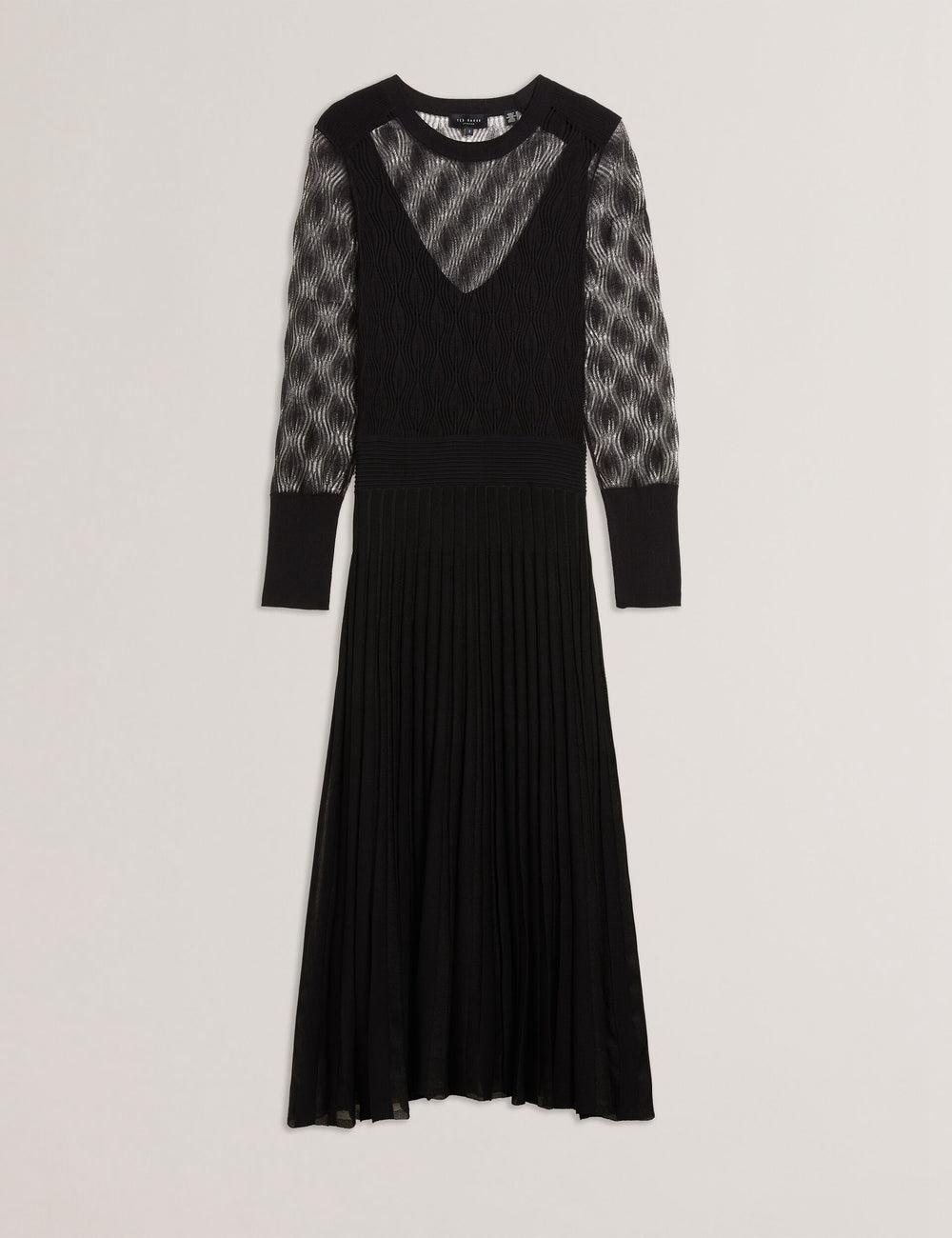 Black Women Ted Baker TIIMARA - Pointelle Knit Asymmetric Midi Dresses | SA  ZWA-294761