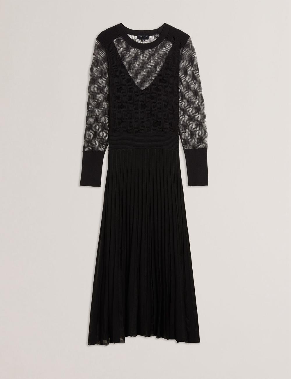 Black Women Ted Baker TIIMARA - Pointelle Knit Asymmetric Midi Dresses | SA  ZWA-294761