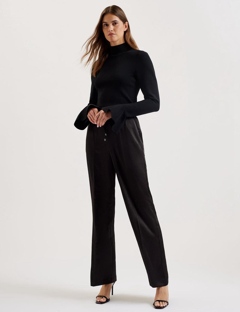 Black Women Ted Baker UMAIBO - Satin Wide Leg Drawstring Joggers Trousers | SA  ZVP-486531