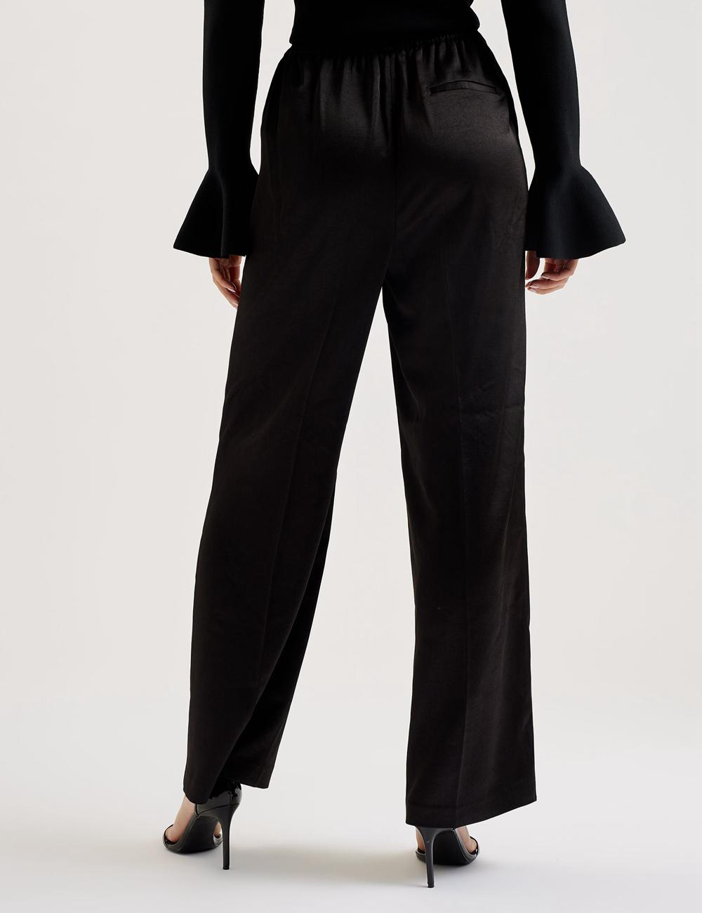 Black Women Ted Baker UMAIBO - Satin Wide Leg Drawstring Joggers Trousers | SA  ZVP-486531