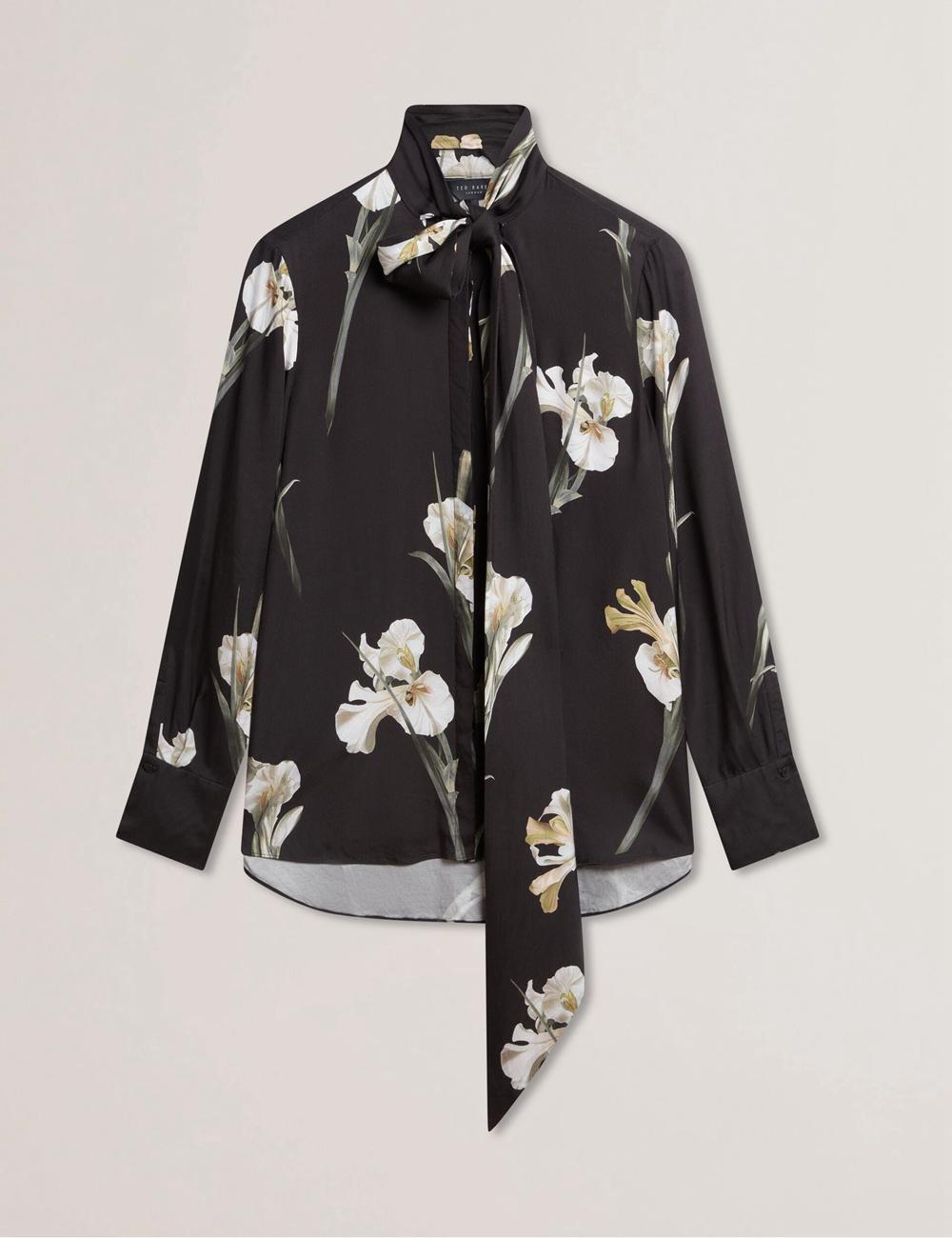 Black Women Ted Baker ZAKIIER - Neck Floral Print Long Sleeve Blouses | SA  NXE-963054