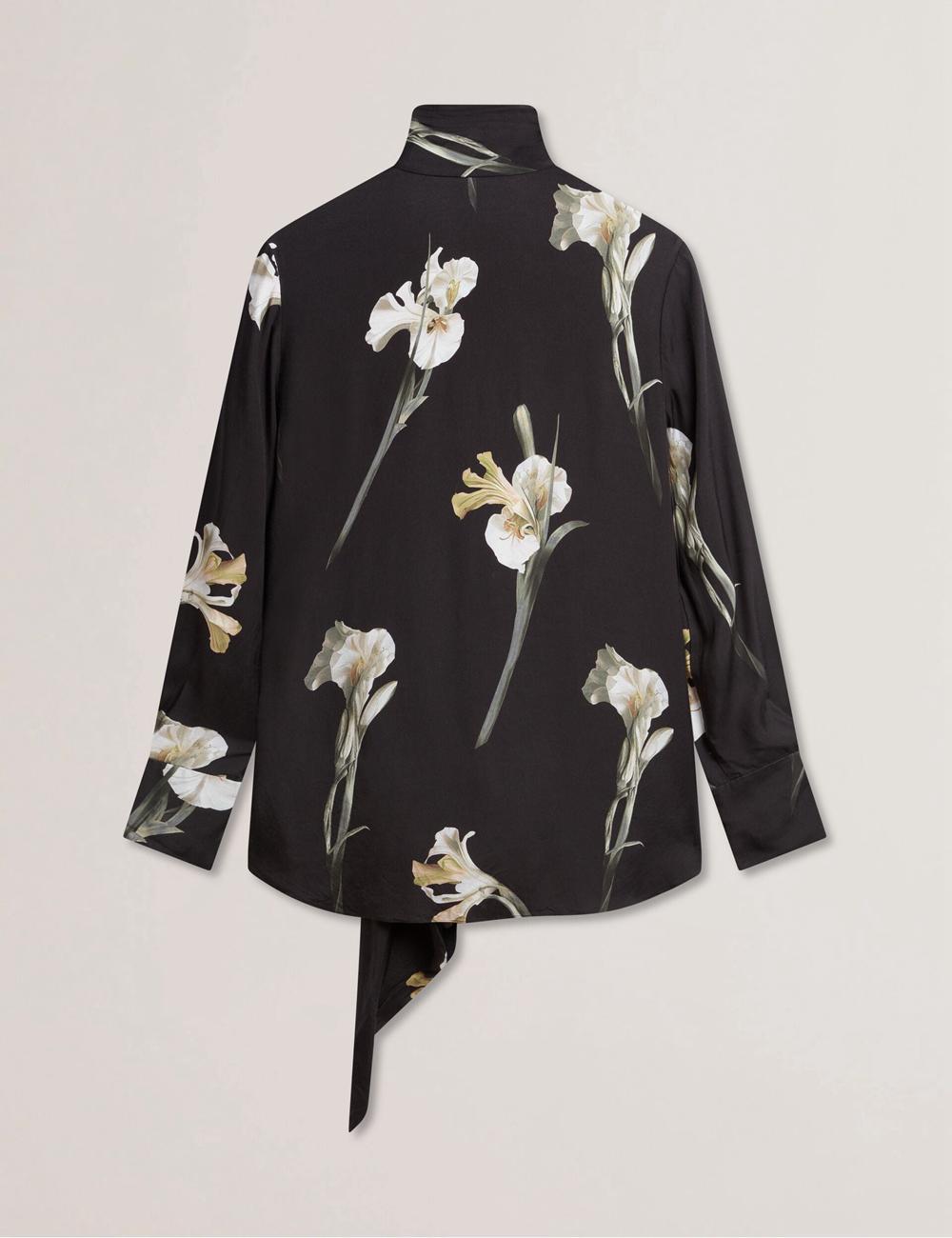 Black Women Ted Baker ZAKIIER - Neck Floral Print Long Sleeve Blouses | SA  NXE-963054