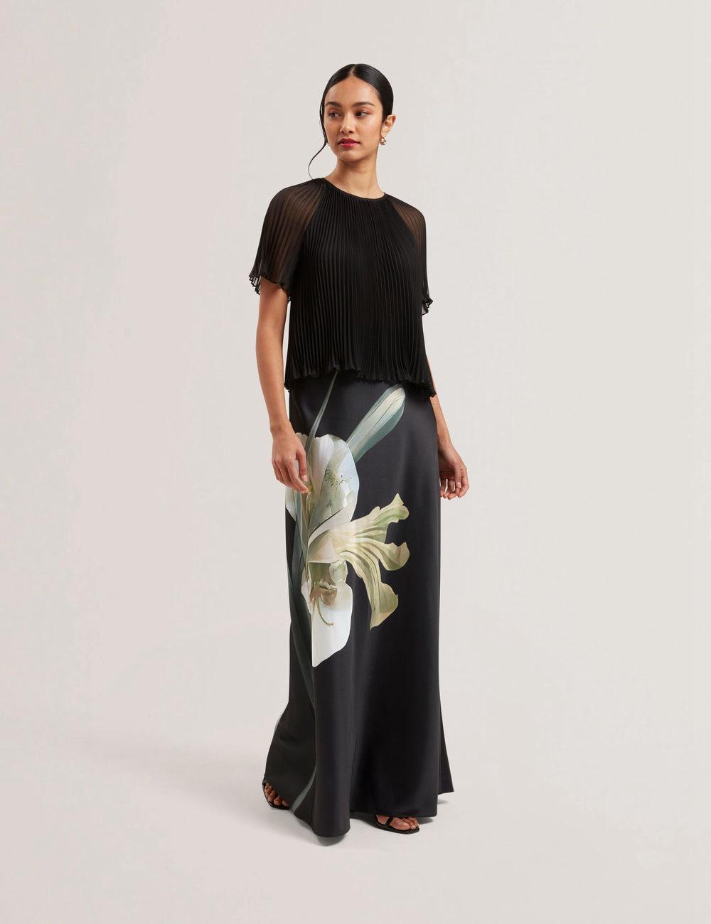 Black Women Ted Baker ZIONNA - Floral Print Detail Satin Maxi Skirts | SA  DWX-691042
