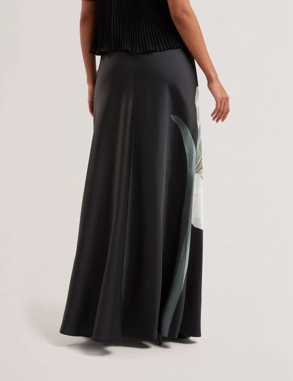Black Women Ted Baker ZIONNA - Floral Print Detail Satin Maxi Skirts | SA  DWX-691042