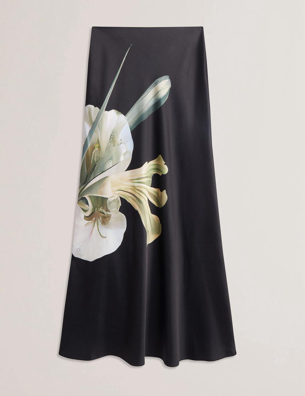 Black Women Ted Baker ZIONNA - Floral Print Detail Satin Maxi Skirts | SA  DWX-691042