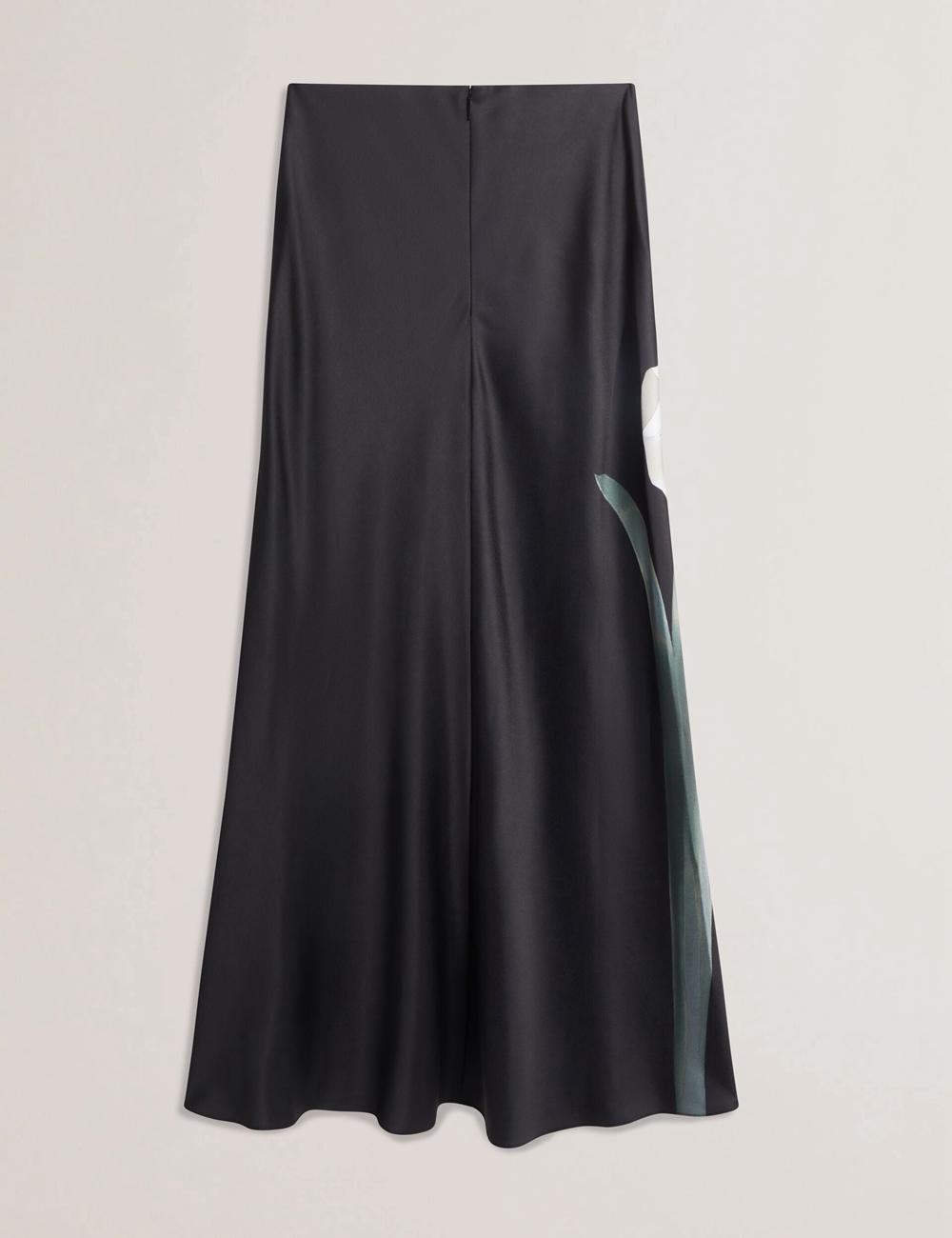 Black Women Ted Baker ZIONNA - Floral Print Detail Satin Maxi Skirts | SA  DWX-691042