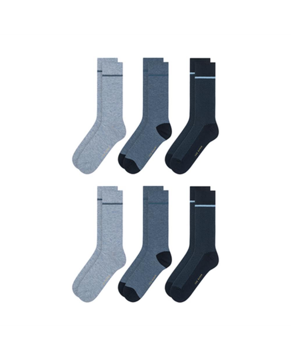 Blue Men Ted Baker 6 Pack Cotton Rich Mixed Crew Socks | SA  KSR-208514