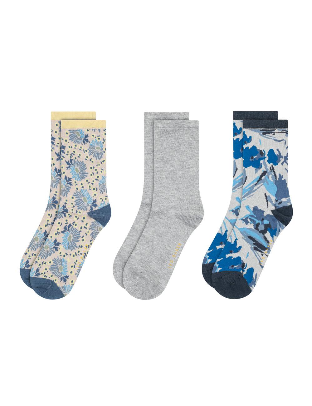 Blue Women Ted Baker 3 Pack Mixed Floral Rayon Crew Socks | SA  IRF-675902