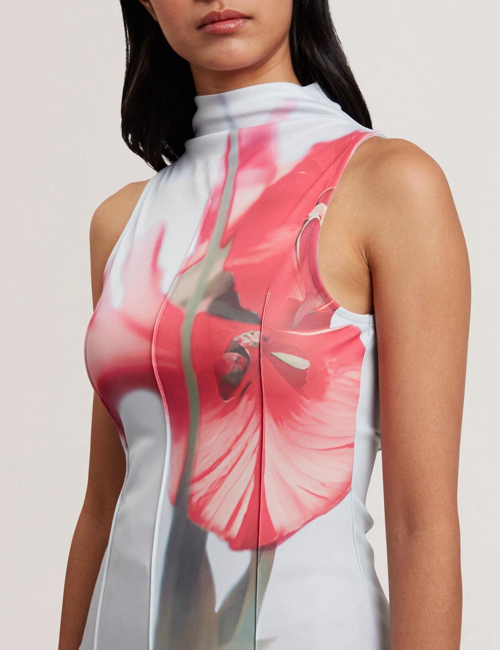 Blue Women Ted Baker HARPLNN - Floral High Neck Jersey Tank Tops | SA  CDE-162039