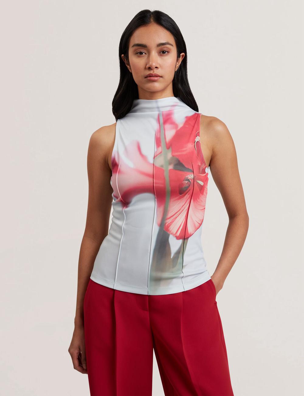 Blue Women Ted Baker HARPLNN - Floral High Neck Jersey Tank Tops | SA  CDE-162039