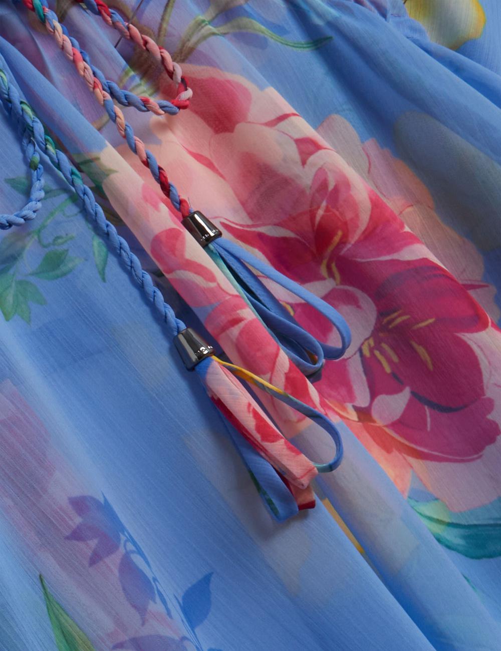 Blue Women Ted Baker LARJA - Floral Print Chiffon Mini Beach Kaftan Cover Ups | SA  STI-265904