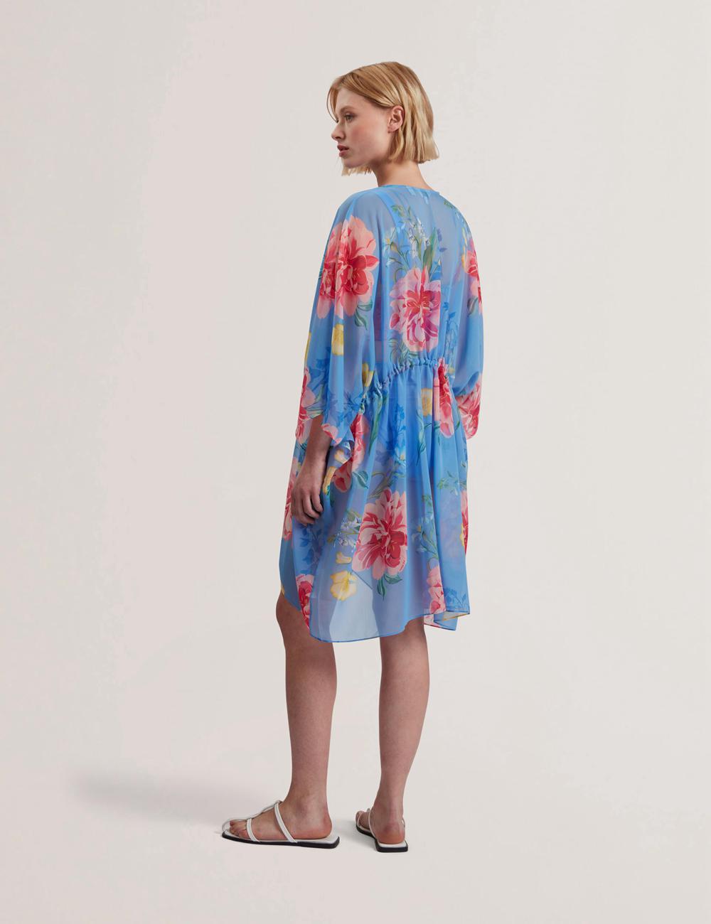 Blue Women Ted Baker LARJA - Floral Print Chiffon Mini Beach Kaftan Cover Ups | SA  STI-265904
