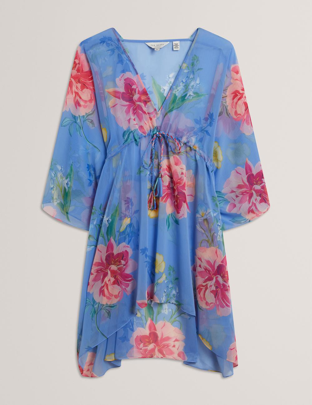 Blue Women Ted Baker LARJA - Floral Print Chiffon Mini Beach Kaftan Cover Ups | SA  STI-265904