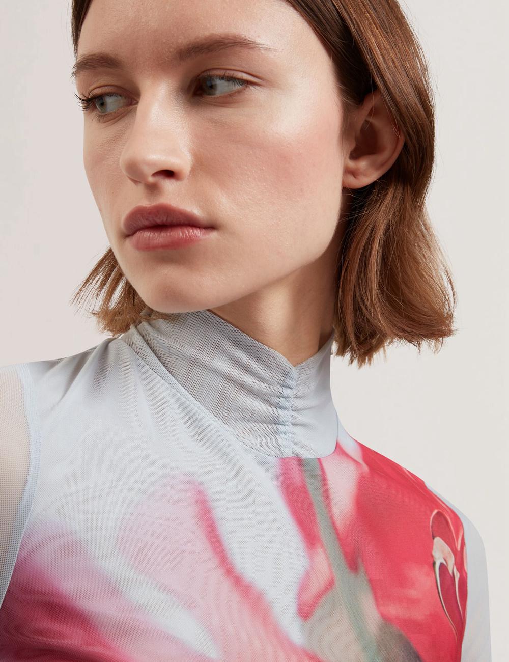 Blue Women Ted Baker PIPYA - Floral High Neck Long Sleeve Mesh Tops | SA  ORP-618579