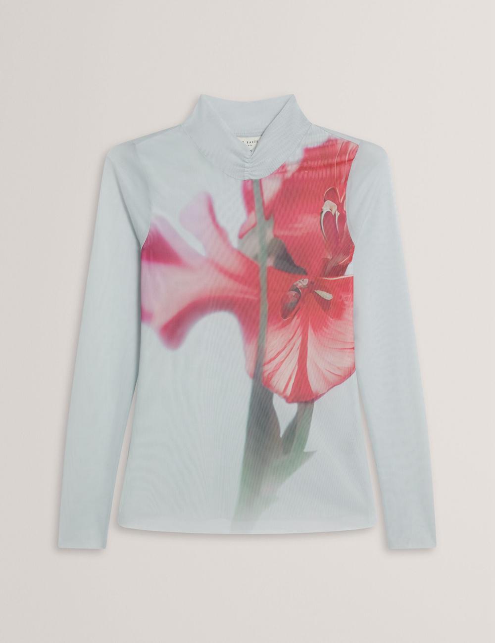 Blue Women Ted Baker PIPYA - Floral High Neck Long Sleeve Mesh Tops | SA  ORP-618579