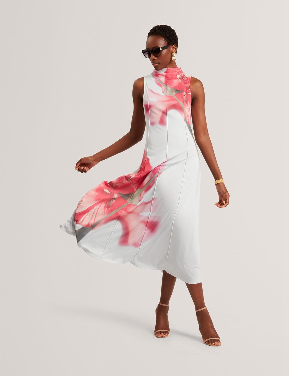 Blue Women Ted Baker REBEHKA - High Neck Printed Jersey Midi Dresses | SA  TAS-054198
